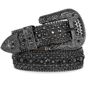 2277 Men Women Rhinestone Belt Western Studded Leather Belt Shine Crystal